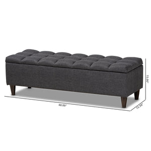 Baxton Studio Brette Mid-Century Modern Charcoal Fabric Upholstered Dark Brown Finished Wood Storage Bench Ottoman