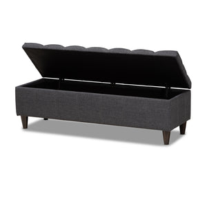 Baxton Studio Brette Mid-Century Modern Charcoal Fabric Upholstered Dark Brown Finished Wood Storage Bench Ottoman