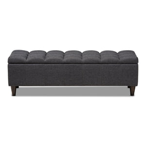 Baxton Studio Brette Mid-Century Modern Charcoal Fabric Upholstered Dark Brown Finished Wood Storage Bench Ottoman