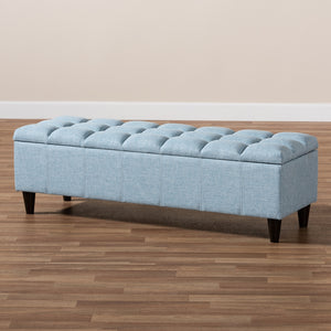 Baxton Studio Brette Mid-Century Modern Light Blue Fabric Upholstered Dark Brown Finished Wood Storage Bench Ottoman