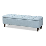 Load image into Gallery viewer, Baxton Studio Brette Mid-Century Modern Light Blue Fabric Upholstered Dark Brown Finished Wood Storage Bench Ottoman
