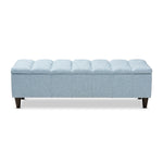 Load image into Gallery viewer, Baxton Studio Brette Mid-Century Modern Light Blue Fabric Upholstered Dark Brown Finished Wood Storage Bench Ottoman
