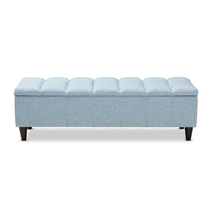 Baxton Studio Brette Mid-Century Modern Light Blue Fabric Upholstered Dark Brown Finished Wood Storage Bench Ottoman