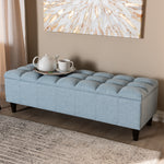 Load image into Gallery viewer, Baxton Studio Brette Mid-Century Modern Light Blue Fabric Upholstered Dark Brown Finished Wood Storage Bench Ottoman
