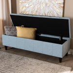 Load image into Gallery viewer, Baxton Studio Brette Mid-Century Modern Light Blue Fabric Upholstered Dark Brown Finished Wood Storage Bench Ottoman
