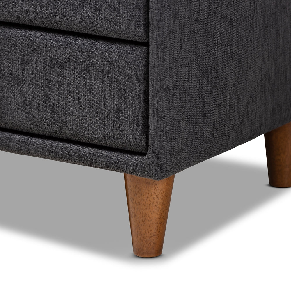 BAXTON STUDIO CLAVERIE MID-CENTURY MODERN CHARCOAL FABRIC UPHOLSTERED 2-DRAWER WOOD NIGHTSTAND