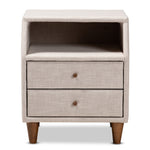 Load image into Gallery viewer, Baxton Studio Claverie Mid-Century Modern Beige Fabric Upholstered 2-Drawer Wood Nightstand
