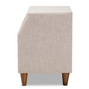 Baxton Studio Claverie Mid-Century Modern Beige Fabric Upholstered 2-Drawer Wood Nightstand