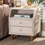 Load image into Gallery viewer, Baxton Studio Claverie Mid-Century Modern Beige Fabric Upholstered 2-Drawer Wood Nightstand
