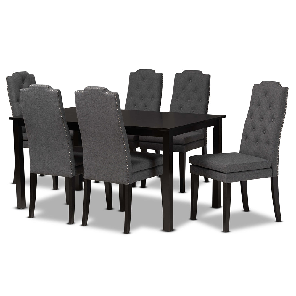 Baxton Studio Dylin Modern and Contemporary Fabric Upholstered and Finished Wood 7-Piece Dining Set