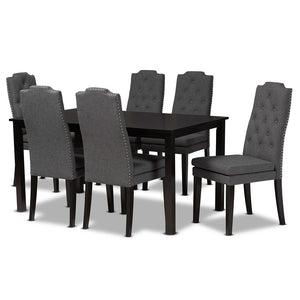 Baxton Studio Dylin Modern And Contemporary Dark Grey Fabric Upholstered And Dark Brown Finished Wood 7-Piece Dining Set