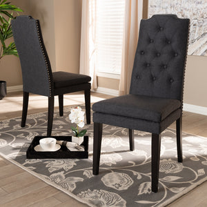 Baxton Studio Dylin Modern And Contemporary Charcoal Fabric Upholstered Button Tufted Wood Dining Chair Set Of 2