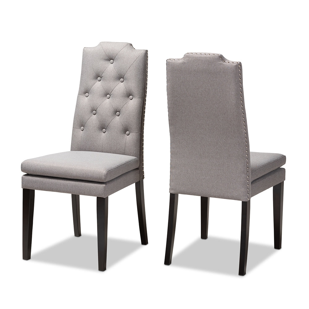 Baxton Studio Dylin Modern And Contemporary Gray Fabric Upholstered Button Tufted Wood Dining Chair Set Of 2