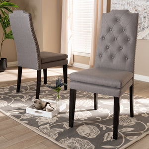 Baxton Studio Dylin Modern And Contemporary Gray Fabric Upholstered Button Tufted Wood Dining Chair Set Of 2