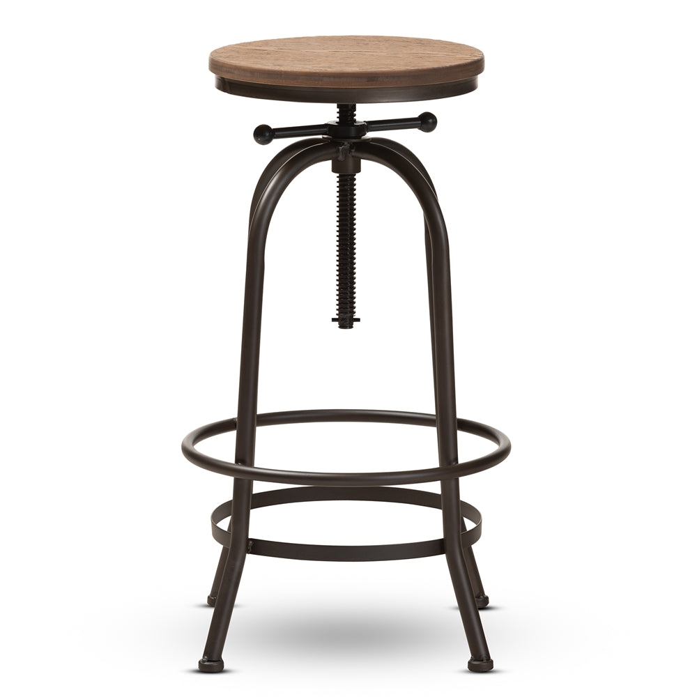 Baxton Studio Aline Vintage Rustic Industrial Style Wood And Rust-Finished Steel Adjustable Swivel Bar Stool