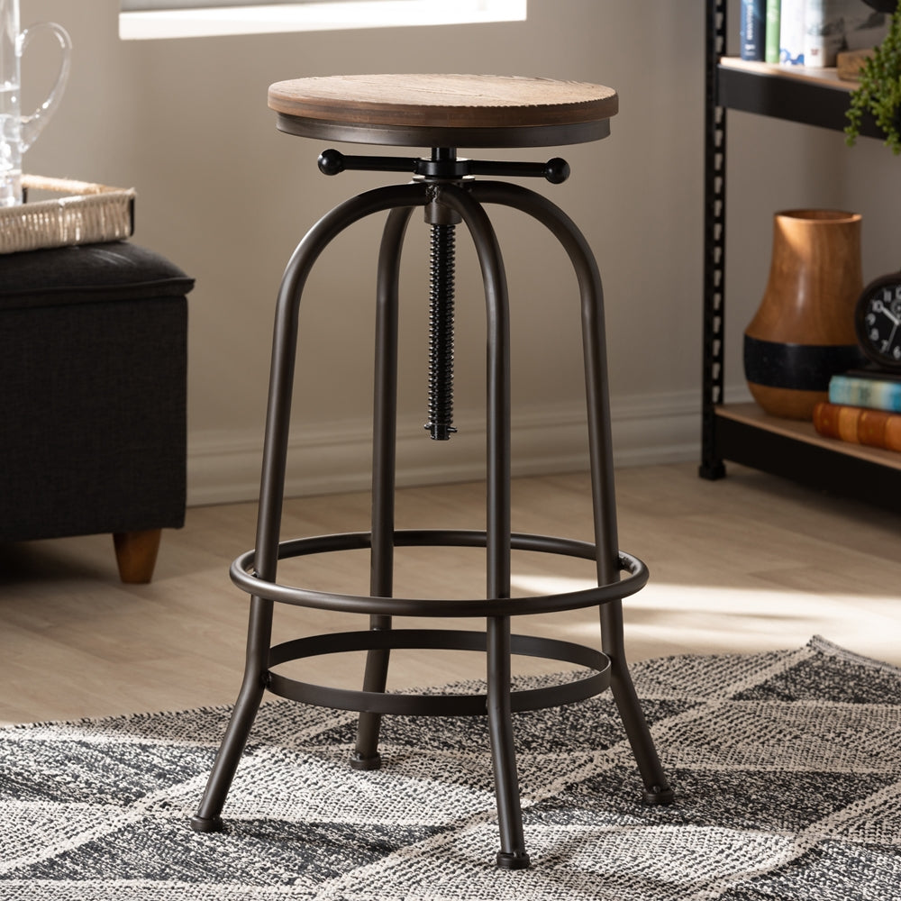 Baxton Studio Aline Vintage Rustic Industrial Style Wood And Rust-Finished Steel Adjustable Swivel Bar Stool