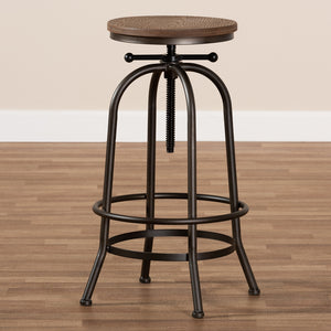 Baxton Studio Aline Vintage Rustic Industrial Style Wood And Rust-Finished Steel Adjustable Swivel Bar Stool