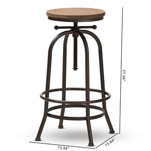 Baxton Studio Aline Vintage Rustic Industrial Style Wood And Rust-Finished Steel Adjustable Swivel Bar Stool