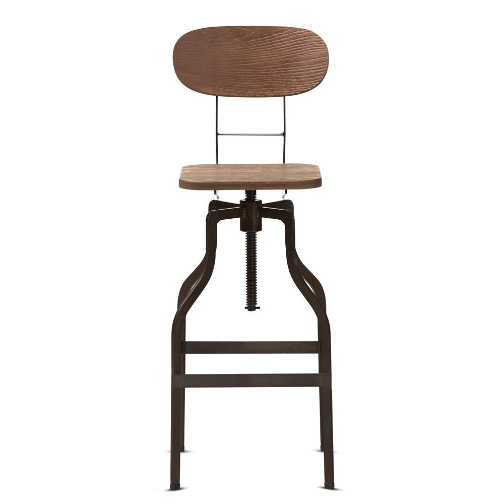 Baxton Studio Varek Vintage Rustic Industrial Style Wood And Rust-Finished Steel Adjustable Swivel Bar Stool