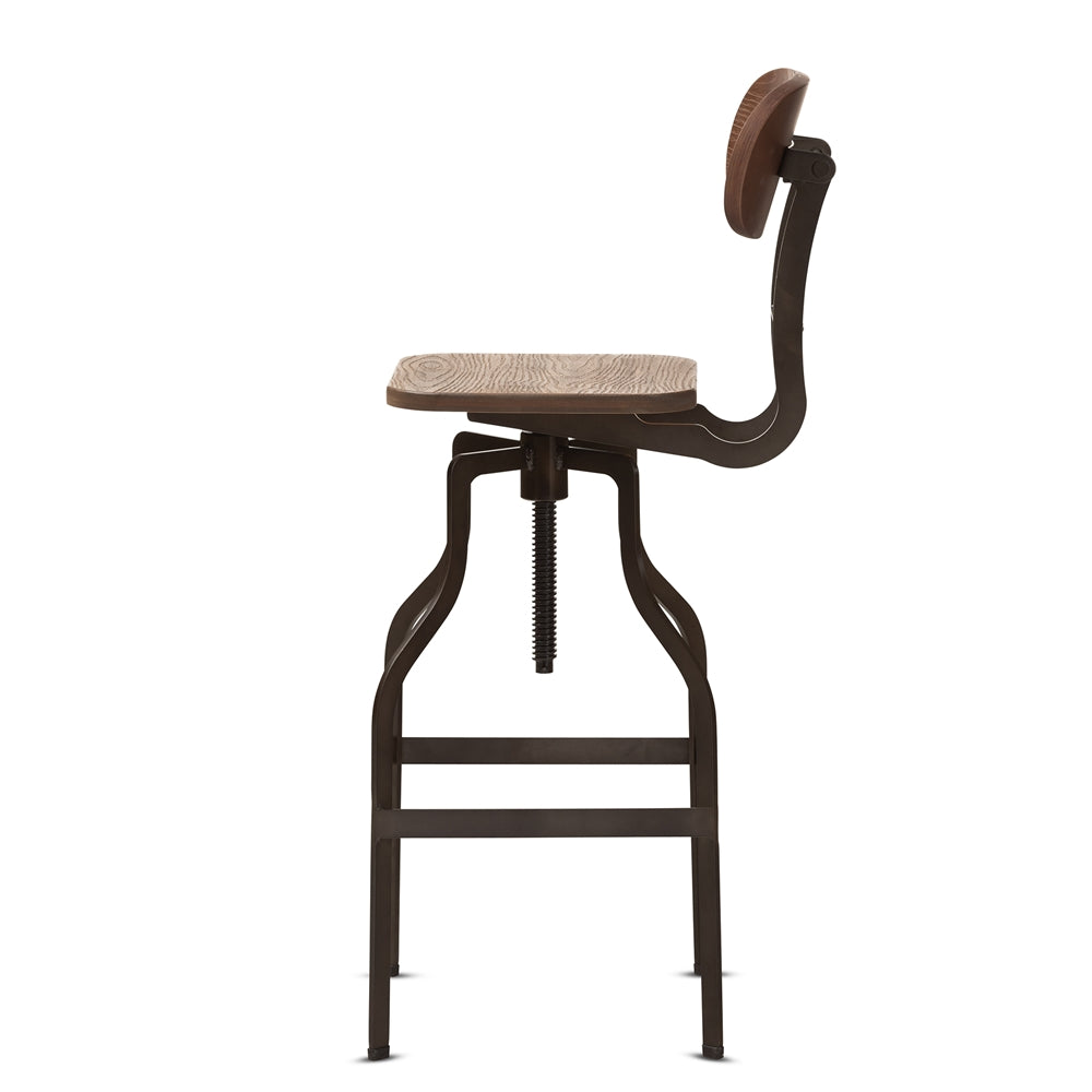 Baxton Studio Varek Vintage Rustic Industrial Style Wood And Rust-Finished Steel Adjustable Swivel Bar Stool