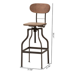 Baxton Studio Varek Vintage Rustic Industrial Style Wood And Rust-Finished Steel Adjustable Swivel Bar Stool