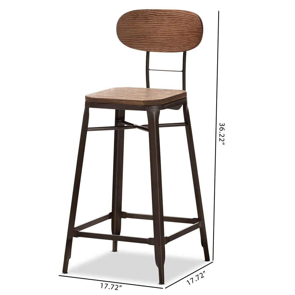 Baxton Studio Varek Vintage Rustic Industrial Style Bamboo And Rust-Finished Steel Stackable Counter Stool Set Of 2