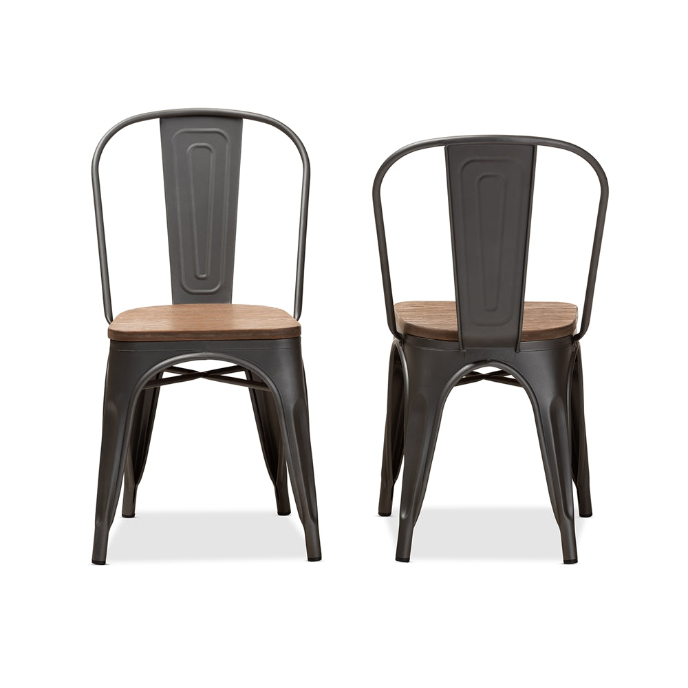 Baxton Studio Henri Vintage Rustic Industrial Style Tolix-Inspired Bamboo And Gun Metal-Finished Steel Stackable Dining Chair Set Of 2