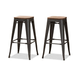 Load image into Gallery viewer, Baxton Studio Henri Vintage Rustic Industrial Style Tolix-Inspired Bamboo And Gun Metal-Finished Steel Stackable Bar Stool Set Of 2
