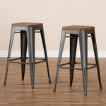 Load image into Gallery viewer, Baxton Studio Henri Vintage Rustic Industrial Style Tolix-Inspired Bamboo And Gun Metal-Finished Steel Stackable Bar Stool Set Of 2
