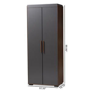 Baxton Studio Rikke Modern And Contemporary Two-Tone Gray And Walnut Finished Wood 7-Shelf Wardrobe Storage Cabinet