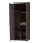 Load image into Gallery viewer, Baxton Studio Rikke Modern And Contemporary Two-Tone Gray And Walnut Finished Wood 7-Shelf Wardrobe Storage Cabinet
