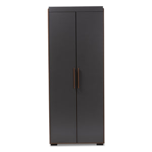 Baxton Studio Rikke Modern And Contemporary Two-Tone Gray And Walnut Finished Wood 7-Shelf Wardrobe Storage Cabinet