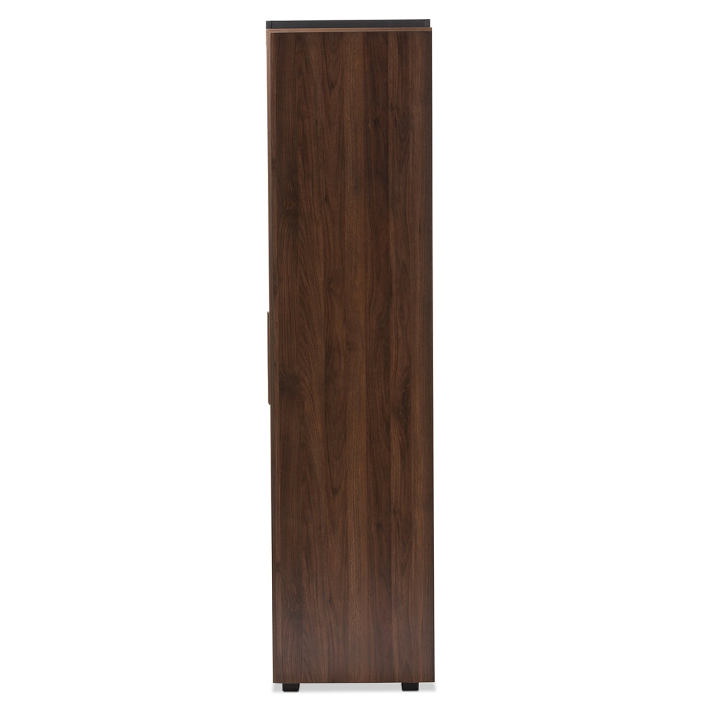 Baxton Studio Rikke Modern And Contemporary Two-Tone Gray And Walnut Finished Wood 7-Shelf Wardrobe Storage Cabinet