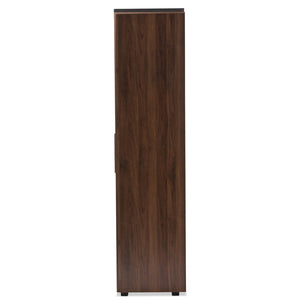 Baxton Studio Rikke Modern And Contemporary Two-Tone Gray And Walnut Finished Wood 7-Shelf Wardrobe Storage Cabinet