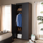 Load image into Gallery viewer, Baxton Studio Rikke Modern And Contemporary Two-Tone Gray And Walnut Finished Wood 7-Shelf Wardrobe Storage Cabinet
