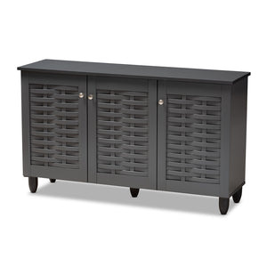 Baxton Studio Winda Modern And Contemporary Dark Gray 3-Door Wooden Entryway Shoe Storage Cabinet