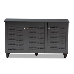 Baxton Studio Winda Modern And Contemporary Dark Gray 3-Door Wooden Entryway Shoe Storage Cabinet