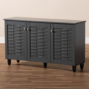 Baxton Studio Winda Modern And Contemporary Dark Gray 3-Door Wooden Entryway Shoe Storage Cabinet