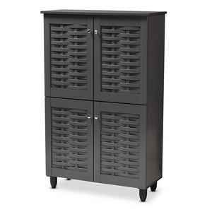 Baxton Studio Winda Modern And Contemporary Dark Gray 4-Door Wooden Entryway Shoe Storage Cabinet