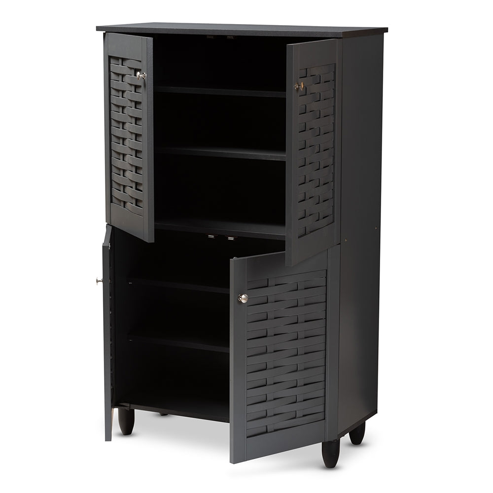 Baxton Studio Winda Modern And Contemporary Dark Gray 4-Door Wooden Entryway Shoe Storage Cabinet