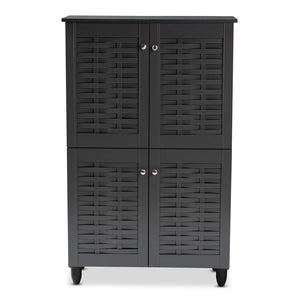 Baxton Studio Winda Modern And Contemporary Dark Gray 4-Door Wooden Entryway Shoe Storage Cabinet