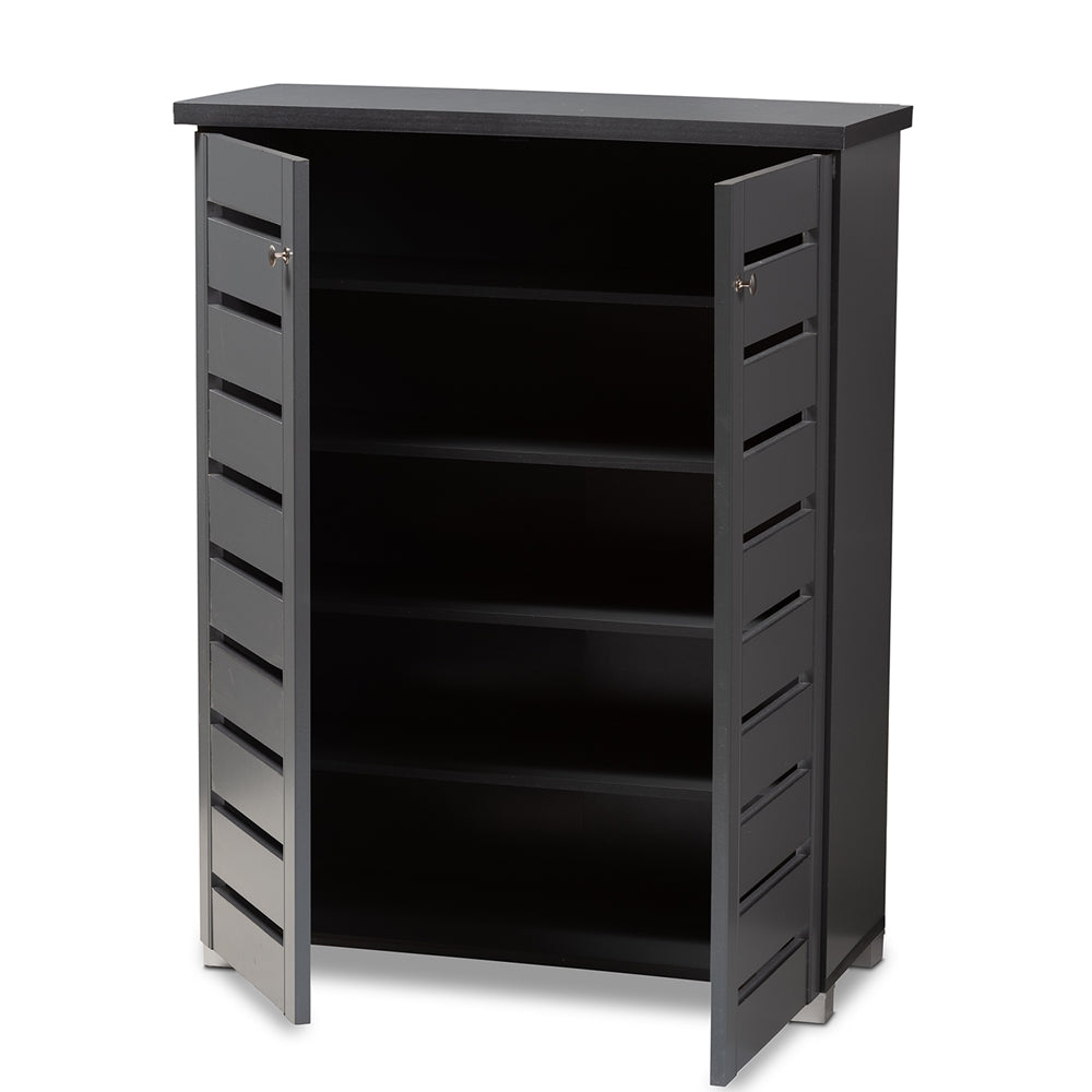 Baxton Studio Adalwin Modern And Contemporary Dark Gray 2-Door Wooden Entryway Shoe Storage Cabinet