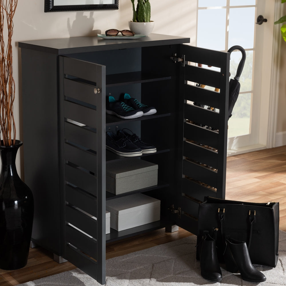 Baxton Studio Adalwin Modern And Contemporary Dark Gray 2-Door Wooden Entryway Shoe Storage Cabinet