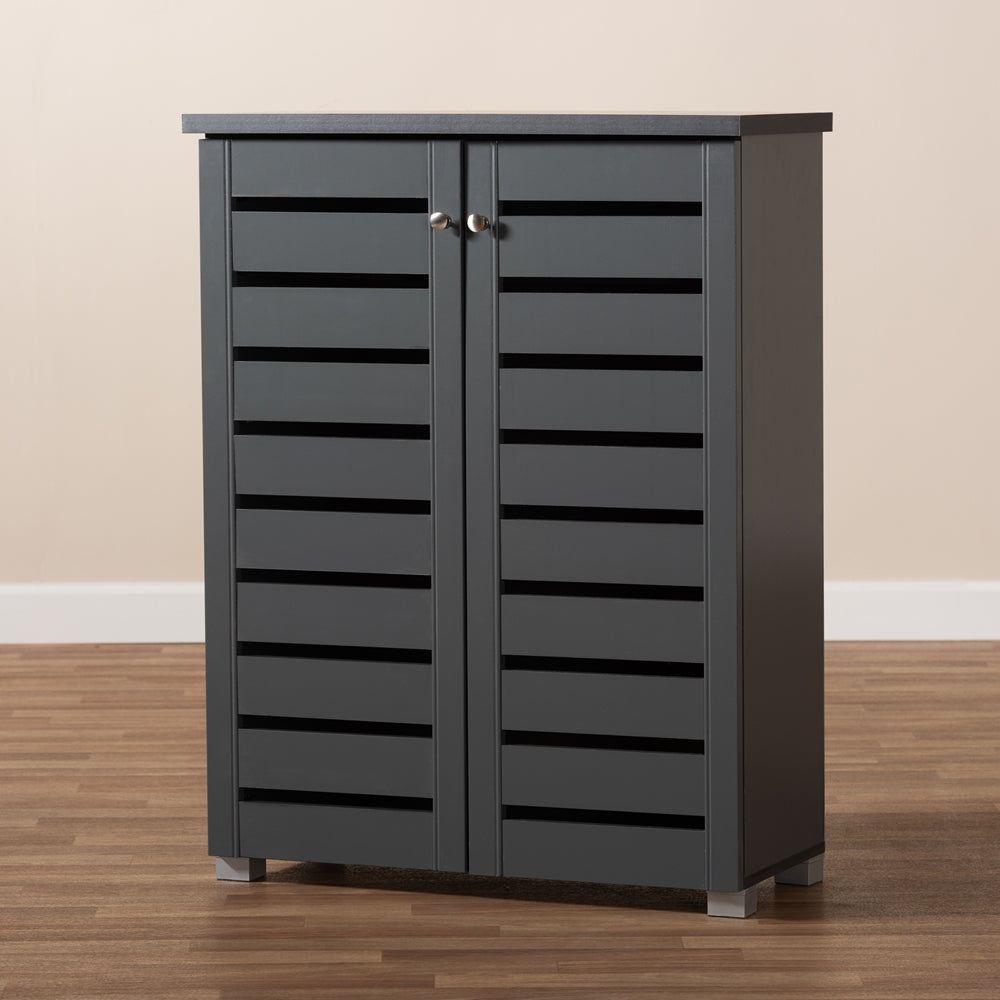 Baxton Studio Adalwin Modern And Contemporary Dark Gray 2-Door Wooden Entryway Shoe Storage Cabinet