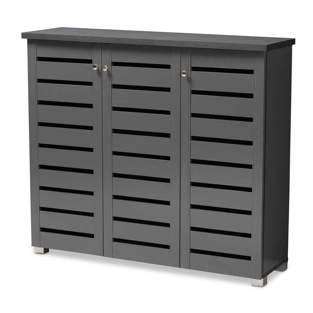 Baxton Studio Adalwin Modern And Contemporary Dark Gray 3-Door Wooden Entryway Shoe Storage Cabinet