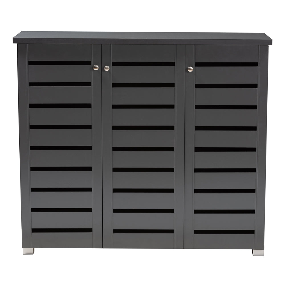 Baxton Studio Adalwin Modern And Contemporary Dark Gray 3-Door Wooden Entryway Shoe Storage Cabinet