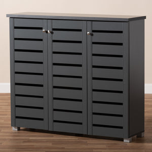 Baxton Studio Adalwin Modern And Contemporary Dark Gray 3-Door Wooden Entryway Shoe Storage Cabinet