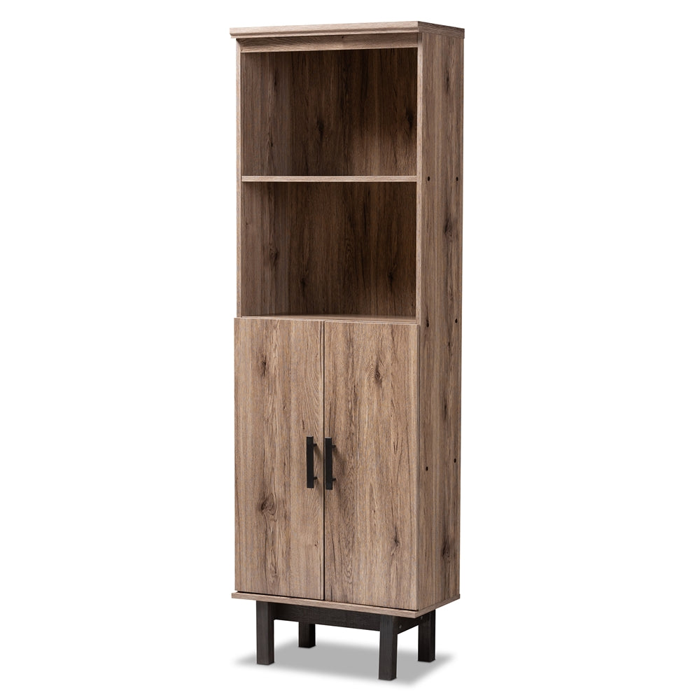 Baxton Studio Arend Modern And Contemporary Two-Tone Oak And Ebony Wood 2-Door Bookcase