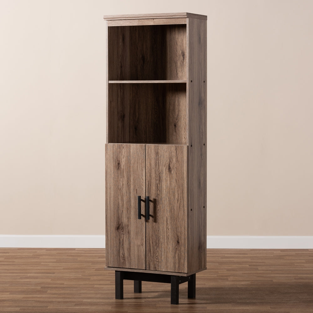 Baxton Studio Arend Modern And Contemporary Two-Tone Oak And Ebony Wood 2-Door Bookcase