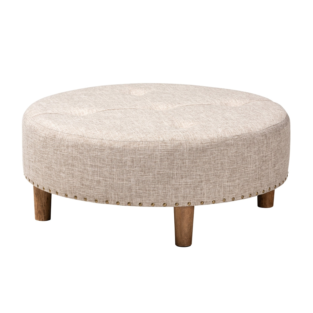 Baxton Studio Vinet Modern and Contemporary Fabric Upholstered Natural Wood Cocktail Ottoman